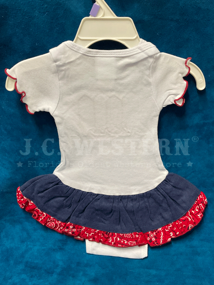 Kiddie Korral Style11D Infants Cowgirl Onesie Red Bandana Denim front. If you need any assistance with this item or the purchase of this item please call us at five six one seven four eight eight eight zero one Monday through Saturday 10:00a.m EST to 8:00 p.m EST