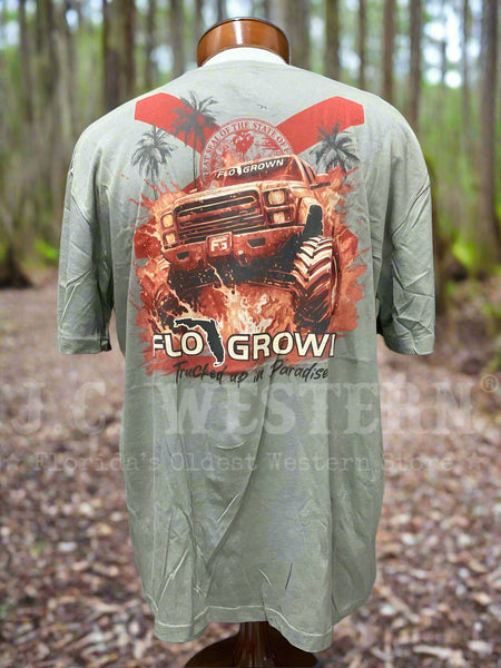 FloGrown FGM-1803 Mens Trucked Up In Paradise Tee Grey back view. If you need any assistance with this item or the purchase of this item please call us at five six one seven four eight eight eight zero one Monday through Saturday 10:00a.m EST to 8:00 p.m EST