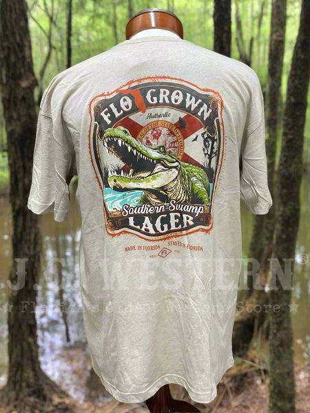 FloGrown FGM-1799 Mens Southern Swamp Lager Tee Tan back view. If you need any assistance with this item or the purchase of this item please call us at five six one seven four eight eight eight zero one Monday through Saturday 10:00a.m EST to 8:00 p.m EST