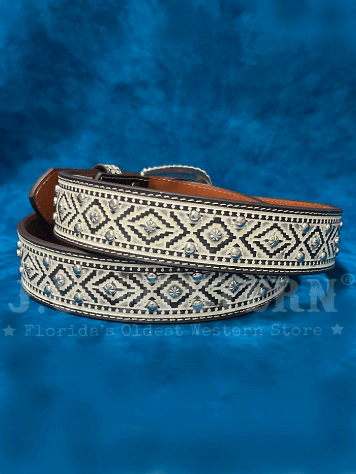 Ariat A1565905 Womens Southwestern Stud Accent Belt White front. If you need any assistance with this item or the purchase of this item please call us at five six one seven four eight eight eight zero one Monday through Saturday 10:00a.m EST to 8:00 p.m EST

