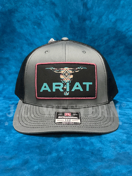 Ariat A300085907 Bull Skull Patch Cap Charcoal Grey front. If you need any assistance with this item or the purchase of this item please call us at five six one seven four eight eight eight zero one Monday through Saturday 10:00a.m EST to 8:00 p.m EST