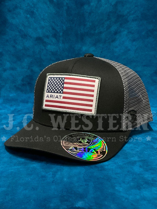 Ariat A300081101 American Flag Patch Cap Black front view. If you need any assistance with this item or the purchase of this item please call us at five six one seven four eight eight eight zero one Monday through Saturday 10:00a.m EST to 8:00 p.m EST