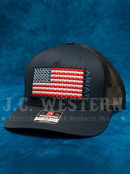 Ariat A300086103 Basket Weave American Flag Cap Navy front view. If you need any assistance with this item or the purchase of this item please call us at five six one seven four eight eight eight zero one Monday through Saturday 10:00a.m EST to 8:00 p.m EST