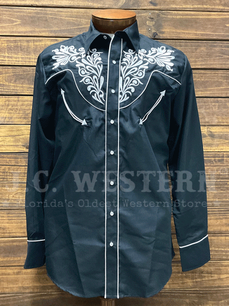 Rangers 181CA01 Mens Embroidery Western Shirt Black front. If you need any assistance with this item or the purchase of this item please call us at five six one seven four eight eight eight zero one Monday through Saturday 10:00a.m EST to 8:00 p.m EST