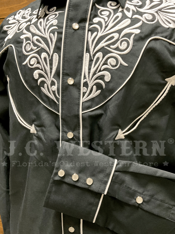 Rangers 181CA01 Mens Embroidery Western Shirt Black front. If you need any assistance with this item or the purchase of this item please call us at five six one seven four eight eight eight zero one Monday through Saturday 10:00a.m EST to 8:00 p.m EST