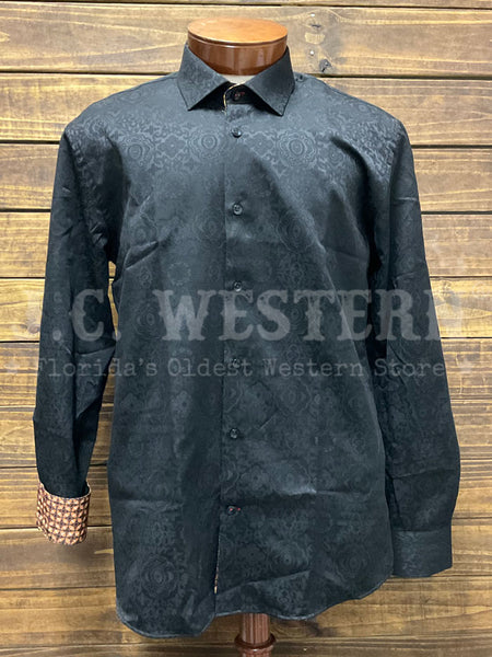 Rangers LR LR-017 Mens Long Sleeve Dresss Shirt Black front view. If you need any assistance with this item or the purchase of this item please call us at five six one seven four eight eight eight zero one Monday through Saturday 10:00a.m EST to 8:00 p.m EST