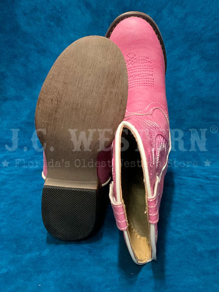 Roper 09-018-1939-2404 Kids Embroidery Round Toe Boot Pink toe and sole view. If you need any assistance with this item or the purchase of this item please call us at five six one seven four eight eight eight zero one Monday through Saturday 10:00a.m EST to 8:00 p.m EST