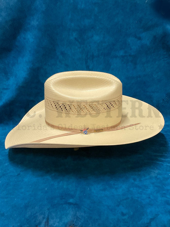 Resistol RSWIFI-684296 WILDFIRE REG Straw Hat Natural Tan side / front view. If you need any assistance with this item or the purchase of this item please call us at five six one seven four eight eight eight zero one Monday through Saturday 10:00a.m EST to 8:00 p.m EST