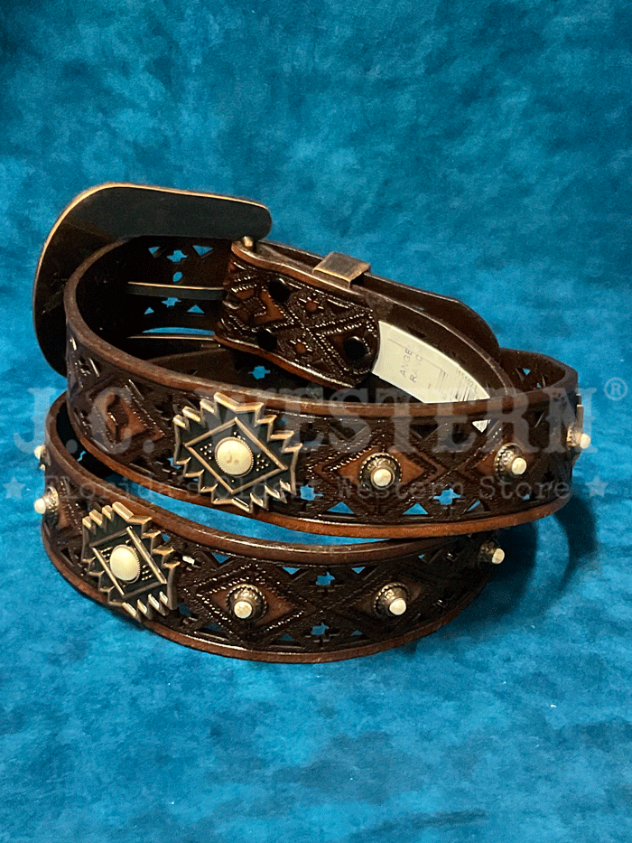 Angel Ranch D140015102 Womens Aztec Concho Belt Brown front. If you need any assistance with this item or the purchase of this item please call us at five six one seven four eight eight eight zero one Monday through Saturday 10:00a.m EST to 8:00 p.m EST

