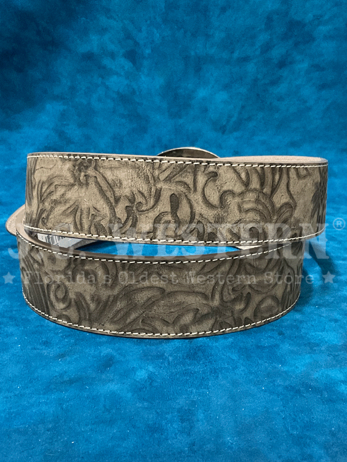 Angel Ranch DA3765 Womens Floral Print Belt With Silver Buckle Grey front. If you need any assistance with this item or the purchase of this item please call us at five six one seven four eight eight eight zero one Monday through Saturday 10:00a.m EST to 8:00 p.m EST