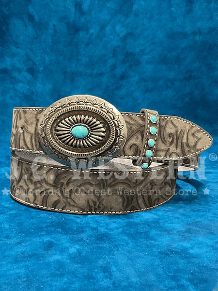 Angel Ranch DA3765 Womens Floral Print Belt With Silver Buckle Grey front. If you need any assistance with this item or the purchase of this item please call us at five six one seven four eight eight eight zero one Monday through Saturday 10:00a.m EST to 8:00 p.m EST