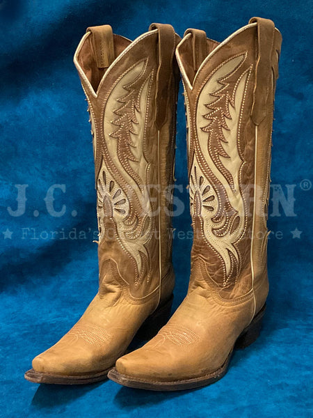 Circle G L6147 Ladies Embroidery And Inlay Snip Toe Boot Tan side view pair. 