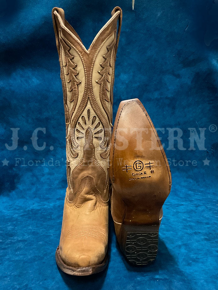 Circle G L6147 Ladies Embroidery And Inlay Snip Toe Boot Tan side view pair. 