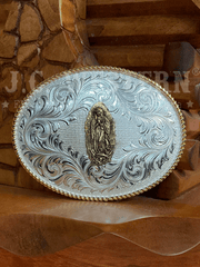 Montana Silversmiths 1255-1010M Our Lady Of Guadalupe Classic Western Buckle Silver front. If you need any assistance with this item or the purchase of this item please call us at five six one seven four eight eight eight zero one Monday through Saturday 10:00a.m EST to 8:00 p.m EST