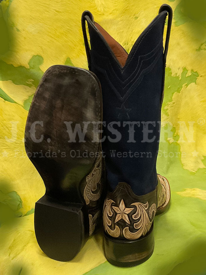 Black Jack HT-264-96NV Mens Handtooled Stars Square Toe Boot Vintaged Natural Navy side / front view. If you need any assistance with this item or the purchase of this item please call us at five six one seven four eight eight eight zero one Monday through Saturday 10:00a.m EST to 8:00 p.m EST
