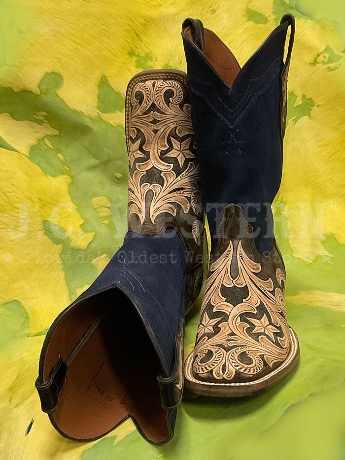 Black Jack HT-264-96NV Mens Handtooled Stars Square Toe Boot Vintaged Natural Navy side / front view. If you need any assistance with this item or the purchase of this item please call us at five six one seven four eight eight eight zero one Monday through Saturday 10:00a.m EST to 8:00 p.m EST
