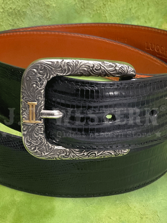 Lucchese W8011 Mens Classic Lizard Western Belt Black front. If you need any assistance with this item or the purchase of this item please call us at five six one seven four eight eight eight zero one Monday through Saturday 10:00a.m EST to 8:00 p.m EST