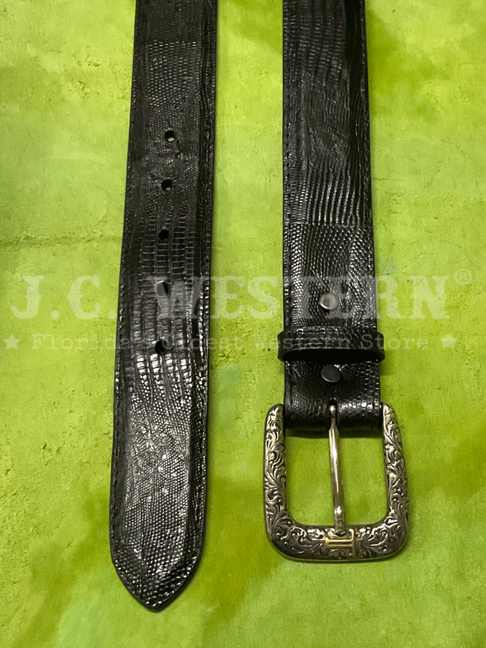 Lucchese W8011 Mens Classic Lizard Western Belt Black front. If you need any assistance with this item or the purchase of this item please call us at five six one seven four eight eight eight zero one Monday through Saturday 10:00a.m EST to 8:00 p.m EST