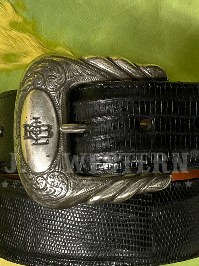 Lucchese W8011-D Mens Classic Lizard Western Belt Black front view. If you need any assistance with this item or the purchase of this item please call us at five six one seven four eight eight eight zero one Monday through Saturday 10:00a.m EST to 8:00 p.m EST