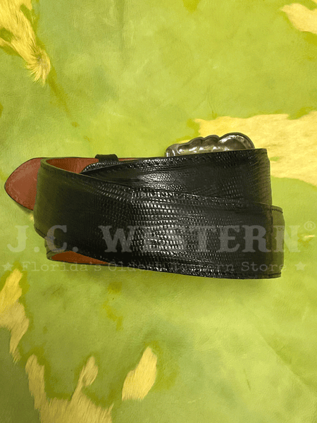 Lucchese W8011-D Mens Classic Lizard Western Belt Black back view. If you need any assistance with this item or the purchase of this item please call us at five six one seven four eight eight eight zero one Monday through Saturday 10:00a.m EST to 8:00 p.m EST