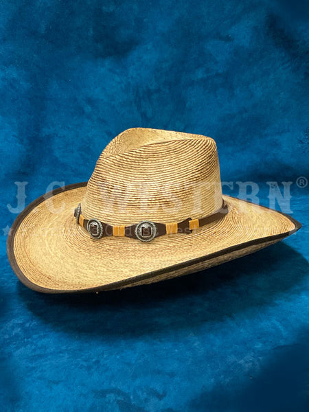 Stetson SSKMBL-4034 KIMBALL Stained Palm Hat Natural Burned side / front view. If you need any assistance with this item or the purchase of this item please call us at five six one seven four eight eight eight zero one Monday through Saturday 10:00a.m EST to 8:00 p.m EST