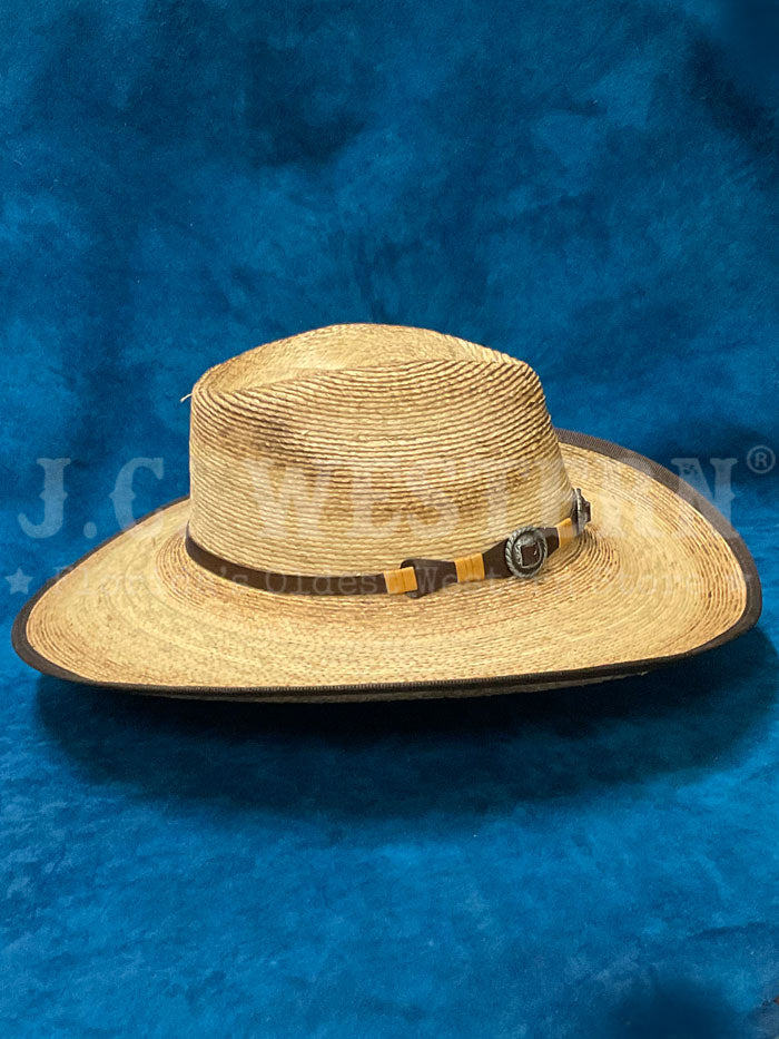 Stetson SSKMBL-4034 KIMBALL Stained Palm Hat Natural Burned side / front view. If you need any assistance with this item or the purchase of this item please call us at five six one seven four eight eight eight zero one Monday through Saturday 10:00a.m EST to 8:00 p.m EST