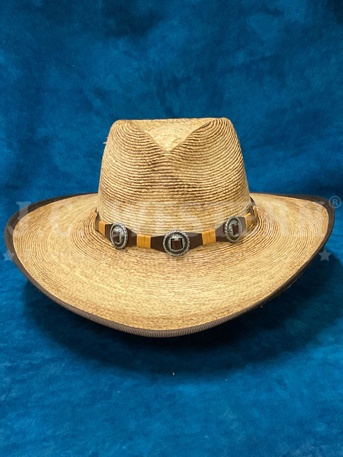 Stetson SSKMBL-4034 KIMBALL Stained Palm Hat Natural Burned side / front view. If you need any assistance with this item or the purchase of this item please call us at five six one seven four eight eight eight zero one Monday through Saturday 10:00a.m EST to 8:00 p.m EST