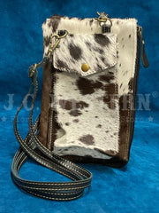 Myra Bag S-9987 Womens Wild Chic Phone Case Bag Black White Brown front view. If you need any assistance with this item or the purchase of this item please call us at five six one seven four eight eight eight zero one Monday through Saturday 10:00a.m EST to 8:00 p.m EST