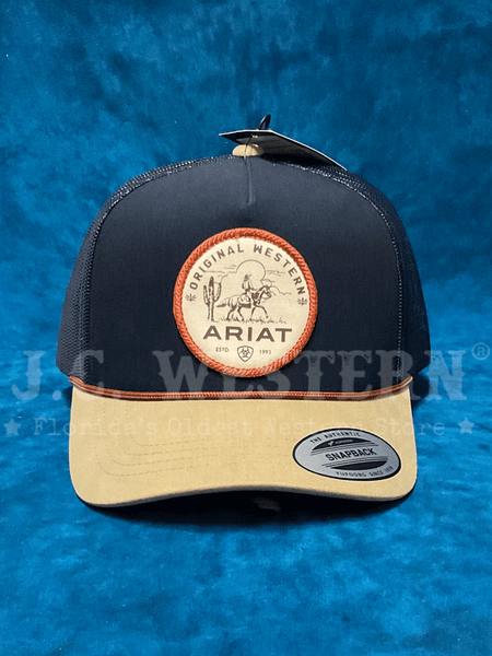 Ariat A300089103 Mens Snap Back Desert Scene Patch Cap Navy front. If you need any assistance with this item or the purchase of this item please call us at five six one seven four eight eight eight zero one Monday through Saturday 10:00a.m EST to 8:00 p.m EST