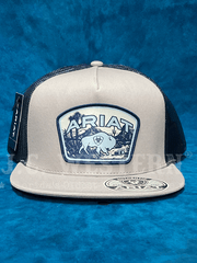 Ariat A300091506 Mens Snap Back Buffalo Patch Cap Silver Grey front. If you need any assistance with this item or the purchase of this item please call us at five six one seven four eight eight eight zero one Monday through Saturday 10:00a.m EST to 8:00 p.m EST