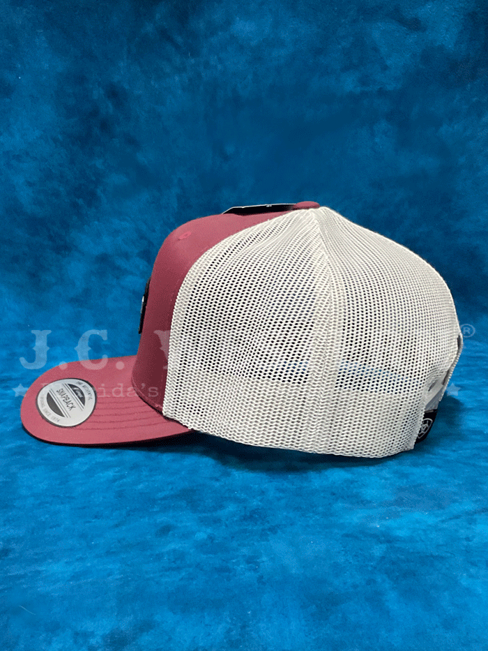 Ariat A300015504 Mens Rectangle Logo Snap Back Cap Burgundy front. If you need any assistance with this item or the purchase of this item please call us at five six one seven four eight eight eight zero one Monday through Saturday 10:00a.m EST to 8:00 p.m EST