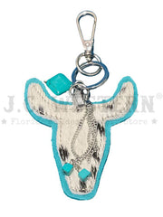 Myra Bag S-9233 Buffalo Head Hair On Hide Key Fob Turquoise front view. If you need any assistance with this item or the purchase of this item please call us at five six one seven four eight eight eight zero one Monday through Saturday 10:00a.m EST to 8:00 p.m EST