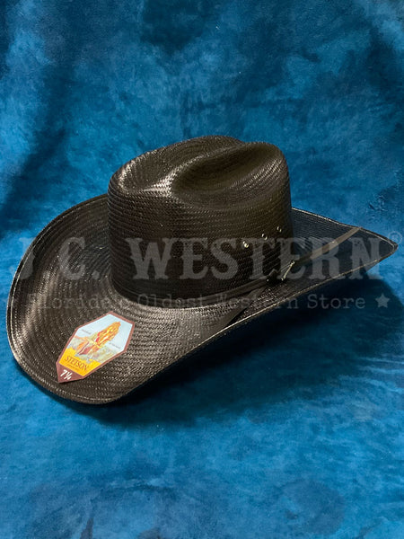 Stetson SSCOLM-304207 Coal Mine Straw Hat Black side / front view. If you need any assistance with this item or the purchase of this item please call us at five six one seven four eight eight eight zero one Monday through Saturday 10:00a.m EST to 8:00 p.m EST