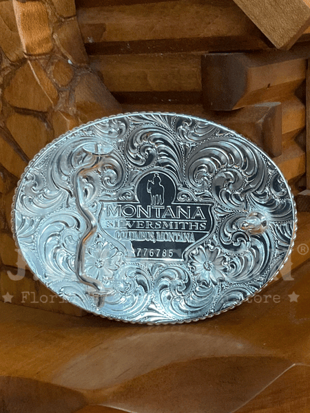 Montana Silversmiths 840F-274 Mule Deer Head Western Buckle Silver back view. If you need any assistance with this item or the purchase of this item please call us at five six one seven four eight eight eight zero one Monday through Saturday 10:00a.m EST to 8:00 p.m EST