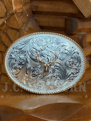 Montana Silversmiths 840F-274 Mule Deer Head Western Buckle Silver front view. If you need any assistance with this item or the purchase of this item please call us at five six one seven four eight eight eight zero one Monday through Saturday 10:00a.m EST to 8:00 p.m EST