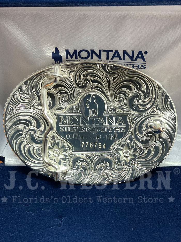 Montana Silversmiths 1256-205H Bull Rider Western Buckle Silver front view. If you need any assistance with this item or the purchase of this item please call us at five six one seven four eight eight eight zero one Monday through Saturday 10:00a.m EST to 8:00 p.m EST