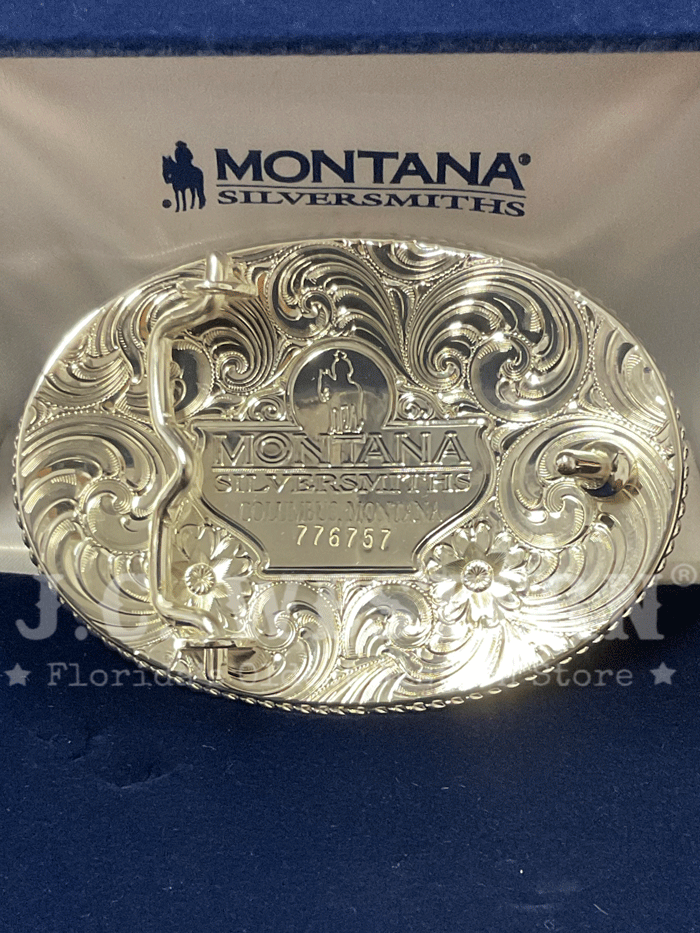 Montana Silversmiths 1256-874L USA Flag Western Buckle Silver front view. If you need any assistance with this item or the purchase of this item please call us at five six one seven four eight eight eight zero one Monday through Saturday 10:00a.m EST to 8:00 p.m EST