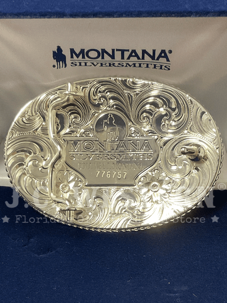 Montana Silversmiths 1256-874L USA Flag Western Buckle Silver back view. If you need any assistance with this item or the purchase of this item please call us at five six one seven four eight eight eight zero one Monday through Saturday 10:00a.m EST to 8:00 p.m EST