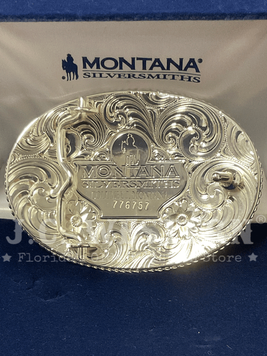 Montana Silversmiths 1256-874L USA Flag Western Buckle Silver back view. If you need any assistance with this item or the purchase of this item please call us at five six one seven four eight eight eight zero one Monday through Saturday 10:00a.m EST to 8:00 p.m EST