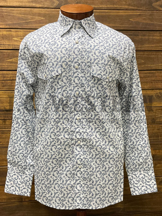 Wrangler 112360001 George Strait Collection Troubadour Long Sleeve Shirt Light Blue front view. If you need any assistance with this item or the purchase of this item please call us at five six one seven four eight eight eight zero one Monday through Saturday 10:00a.m EST to 8:00 p.m EST