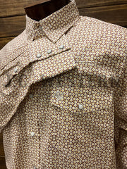 Wrangler 112360002 George Strait Collection Troubadour Long Sleeve Shirt Brown close up. If you need any assistance with this item or the purchase of this item please call us at five six one seven four eight eight eight zero one Monday through Saturday 10:00a.m EST to 8:00 p.m EST