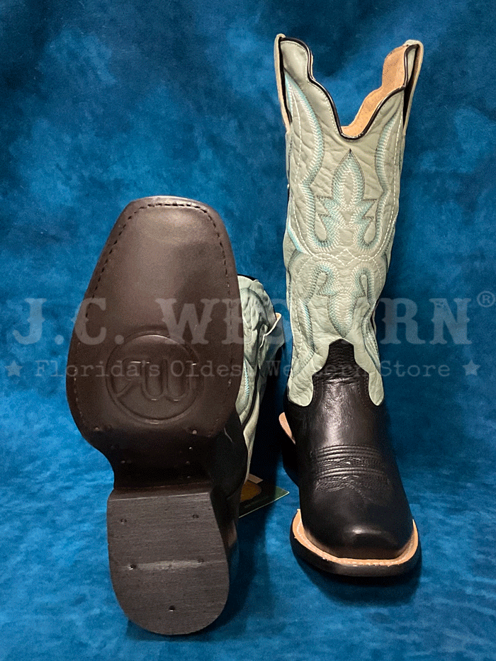 R.Watson WRL0004-1 Ladies Western Goat Leather Boot Aqua and Jet Black side view of pair. If you need any assistance with this item or the purchase of this item please call us at five six one seven four eight eight eight zero one Monday through Saturday 10:00a.m EST to 8:00 p.m EST