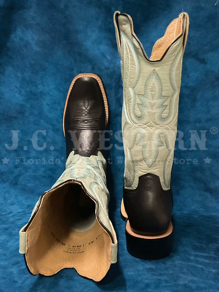 R.Watson WRL0004-1 Ladies Western Goat Leather Boot Aqua and Jet Black side view of pair. If you need any assistance with this item or the purchase of this item please call us at five six one seven four eight eight eight zero one Monday through Saturday 10:00a.m EST to 8:00 p.m EST