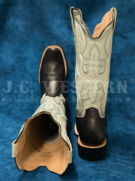 R.Watson WRL0004-1 Ladies Western Goat Leather Boot Aqua and Jet Black back and toe view. If you need any assistance with this item or the purchase of this item please call us at five six one seven four eight eight eight zero one Monday through Saturday 10:00a.m EST to 8:00 p.m EST