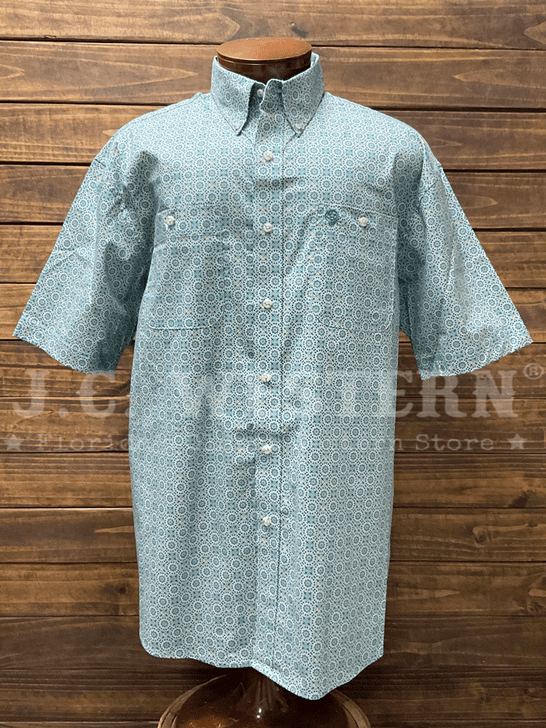 Wrangler 112360060 Mens George Strait Collection Short Sleeve Western Shirt Turquoise front view. If you need any assistance with this item or the purchase of this item please call us at five six one seven four eight eight eight zero one Monday through Saturday 10:00a.m EST to 8:00 p.m EST