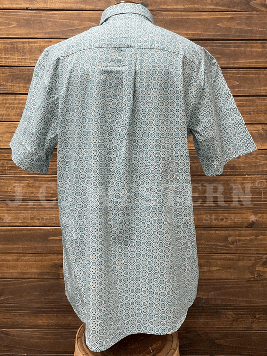 Wrangler 112360060 Mens George Strait Collection Short Sleeve Western Shirt Turquoise back view. If you need any assistance with this item or the purchase of this item please call us at five six one seven four eight eight eight zero one Monday through Saturday 10:00a.m EST to 8:00 p.m EST