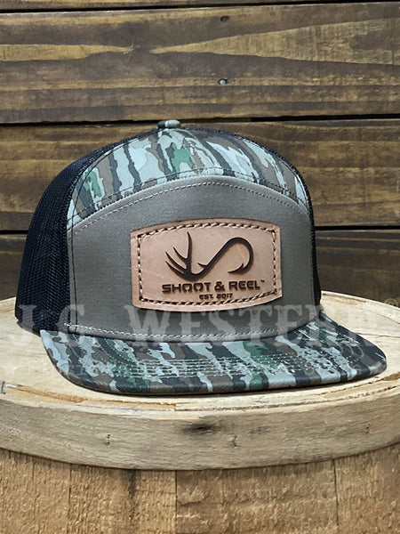 Shoot & Reel SR3-ROF Company Logo Patch Flat Bill Cap Realtree Original side / front view. If you need any assistance with this item or the purchase of this item please call us at five six one seven four eight eight eight zero one Monday through Saturday 10:00a.m EST to 8:00 p.m EST