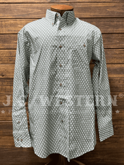 Wrangler 112359978 Mens George Strait Collection Long Sleeve Shirt Green front view. If you need any assistance with this item or the purchase of this item please call us at five six one seven four eight eight eight zero one Monday through Saturday 10:00a.m EST to 8:00 p.m EST