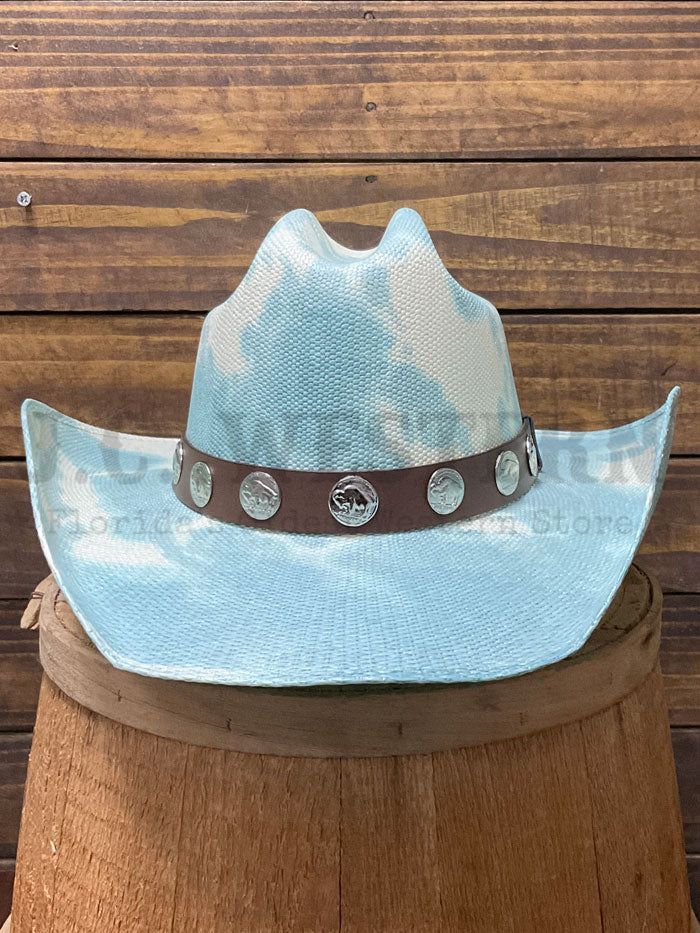 Charlie 1 Horse CSHTHO-3040DML0 Lainey Wilson HANG TIGHT HONEY Straw Hat Denim side / front view. If you need any assistance with this item or the purchase of this item please call us at five six one seven four eight eight eight zero one Monday through Saturday 10:00a.m EST to 8:00 p.m EST