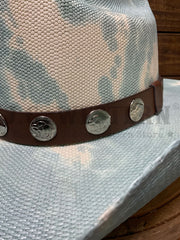 Charlie 1 Horse CSHTHO-3040DML0 Lainey Wilson HANG TIGHT HONEY Straw Hat Denim close up. If you need any assistance with this item or the purchase of this item please call us at five six one seven four eight eight eight zero one Monday through Saturday 10:00a.m EST to 8:00 p.m EST